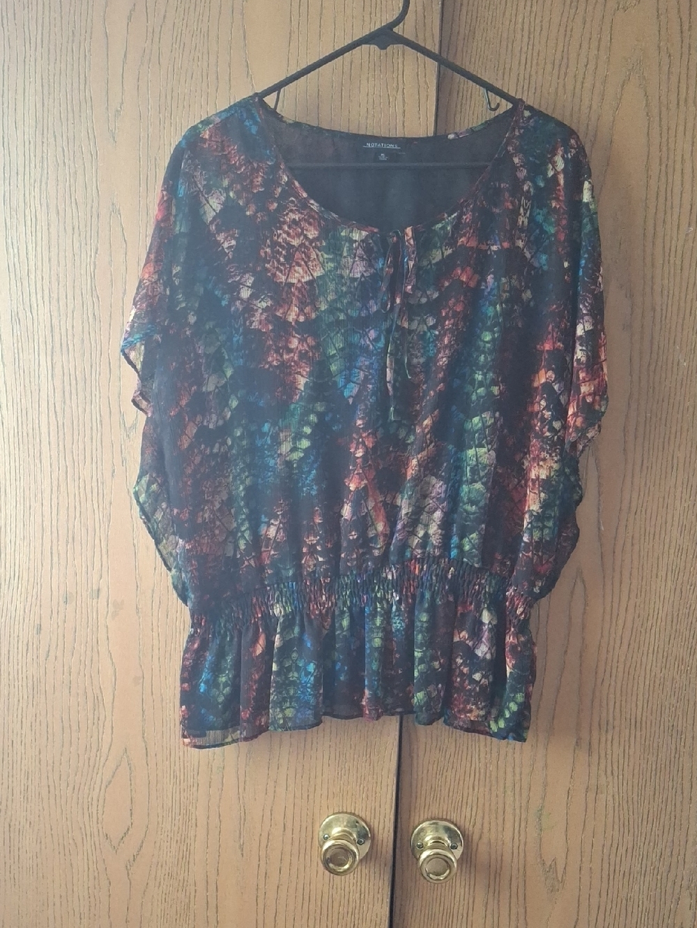 Notations Multicolor Tie-Front Peplum Blouse